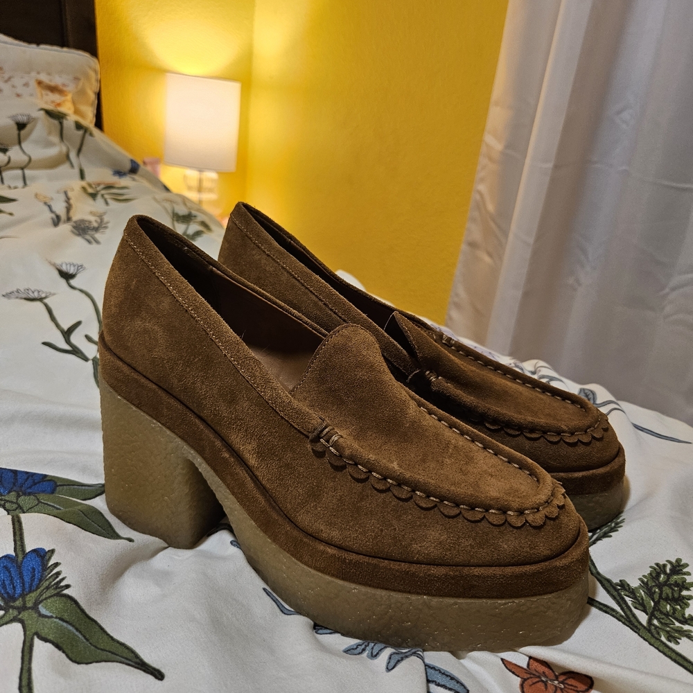 Marc Fisher Tan Suede Platform Loafers